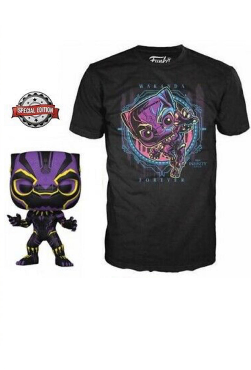 FUNKO POP BLACK LIGHT- BLACK PANTHER POP & TEES (SPECIAL EDITION) EXCLUSIVE